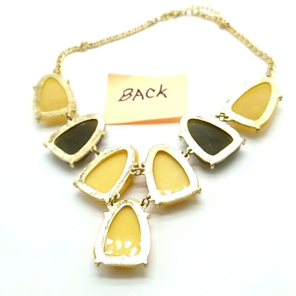 Gold-tone Statement Bib Necklace Mustard Yellow & Green Lobster Clasp - Picture 7 of 10